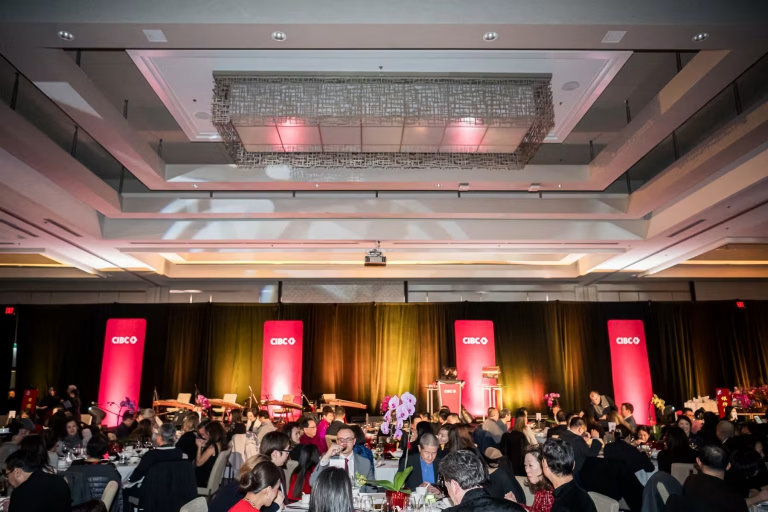 vancouver corporate event photography captures a wide view of the CIBC Lunar New Year gala captured through premium vancouver corporate event photography, showcasing the grand banquet hall atmosphere in Metro Vancouver, BC.