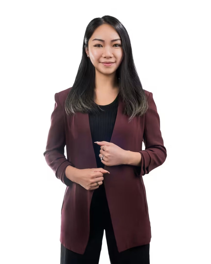 A property leasing manager at VanHaus posing for a modern vancouver studio headshot on a crisp white backdrop.