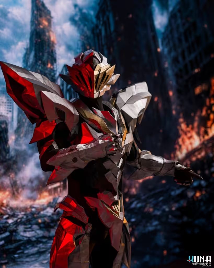 Ruined city apocalyptic background LED wall cosplay photography of Honkai: Star Rail SAM in Vancouver